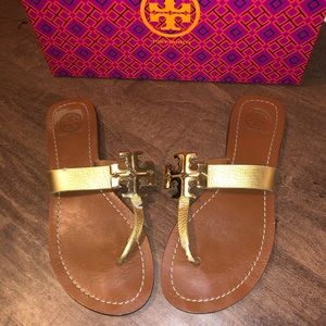 Tory Burch Gold Moore 2 Metallic Thong Sandals